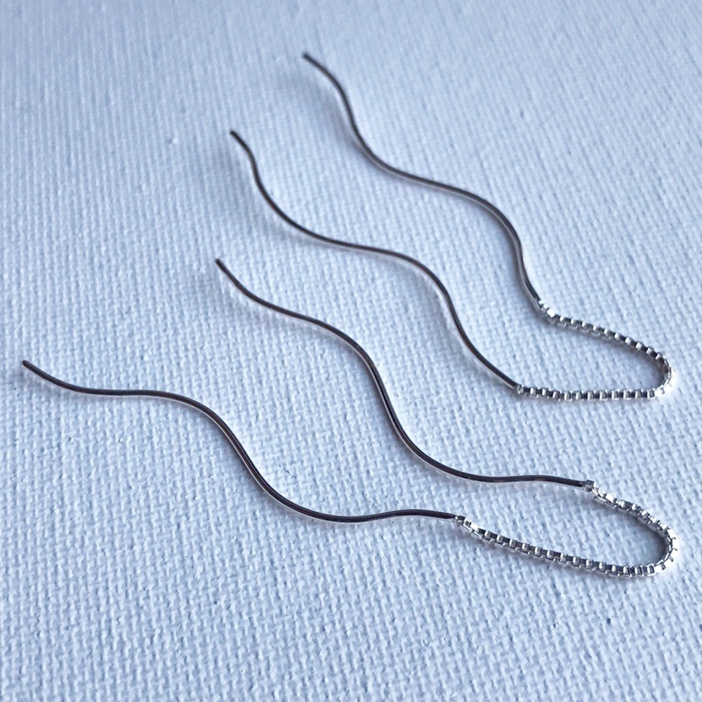 NEW Sterling Silver Wavy Threader Earrings - Picture 5 of 7